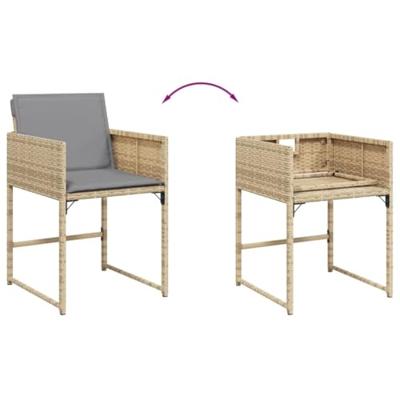 Tuinstoelen 4 st met kussens poly rattan gemengd beige - thumbnail