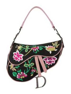 Christian Dior 2000s pre-owned floral embroidery Saddle shoulder bag - Black
