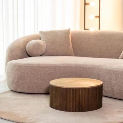 LABEL51 Ronde Salontafel 'Ribble' Travertin en hout, 50cm