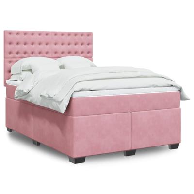 Boxspring met matras fluweel roze 140x190 cm