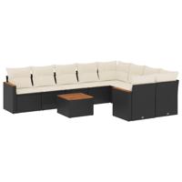 10-delige Loungeset met kussens poly rattan zwart - thumbnail