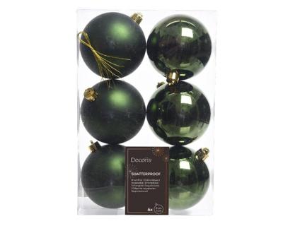 6 Kerstballen plastic glans-mat diameter 8cm Dennen groen KSD - Ksd