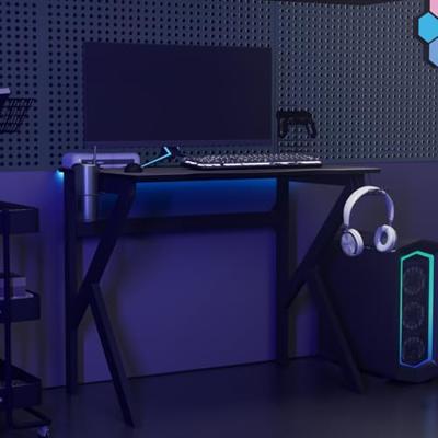 Gamingbureau met K-vormige poten 90x60x75 cm zwart - thumbnail