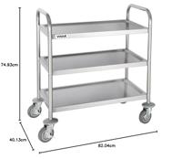 Serveerwagen vogue met 3 plateaus 82.5x71 cm rvs - thumbnail
