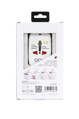 DCU TECNOLOGIC Stekkeradapter | internationale converter | Compatibel met Europa, Groot-Brittannië, VS, China, Japan en Australië | Overspanningsbeveiliging | Wit