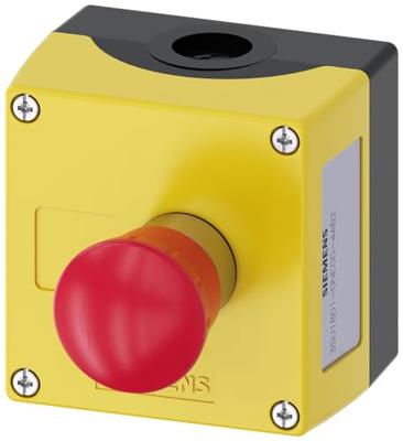 Siemens 3SU18010NE004AB2 3SU1801-0NE00-4AB2 Behuizing Voor bodembevestiging, Met schild 1 knop Rood, Zwart Draai-ontgrendeling 1 stuk(s)