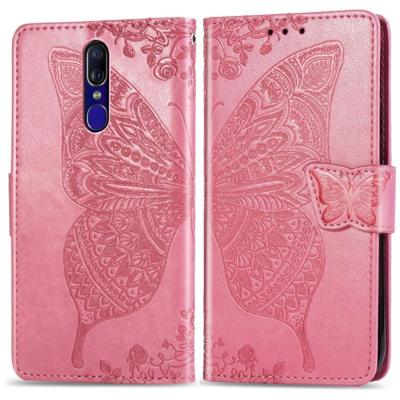 Vlinder liefde bloemen reliëf horizontale Flip lederen case voor OPPO F11 met houder & card slots & portemonnee & Lanyard (roze)