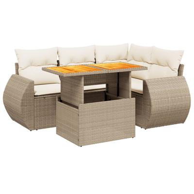 5-delige Loungeset met kussens poly rattan beige