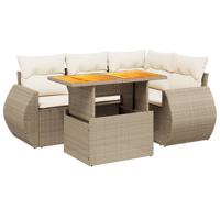 5-delige Loungeset met kussens poly rattan beige - thumbnail
