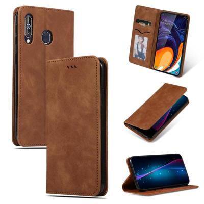 Retro huid voelen Business magnetische horizontale Flip lederen case voor Galaxy A60/M40 (bruin)