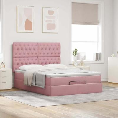 Ottoman bed met matrassen 140x200cm fluweel roze