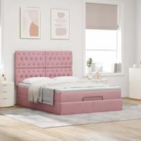 Ottoman bed met matrassen 140x200cm fluweel roze - thumbnail