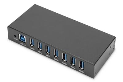 DIGITUS industriële 7-poorts USB-hub - 7x USB-A - USB 3.0-5 Gbps - USB SuperSpeed - 15 kV ESD-bescherming - DIN-rail montage - Zwart