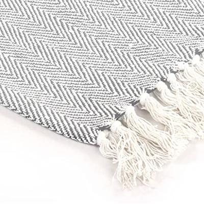 VidaXL Plaid visgraat 220x250 cm katoen grijs - thumbnail