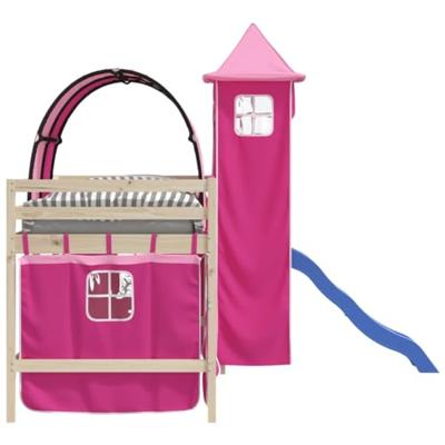 Gordijnen voor hoogslaper met tunnel en toren roze