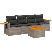 5-delige Loungeset met kussens poly rattan grijs - thumbnail