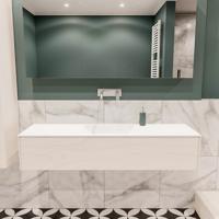 Mondiaz Lush Cloud badmeubel underlayment 150 cm 1 lade solid surface enkele spoelbak midden zonder kraangat - thumbnail