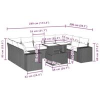 10-delige Loungeset met kussens poly rattan lichtgrijs - thumbnail