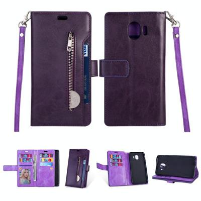 Voor Samsung Galaxy J4 (2018) EU-versie Multifunctionele rits horizontale flip lederen kast met Holder & Wallet & 9 Card Slots & Lanyard(Paars)