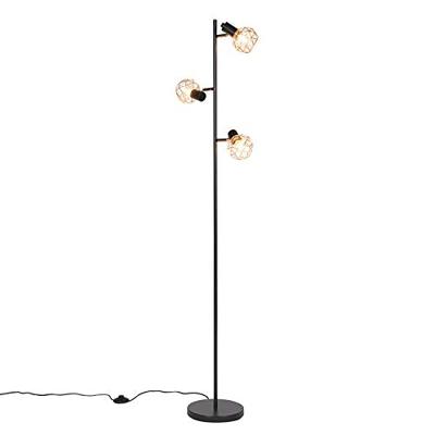 QAZQA Vloerlamp zwart met koper 3-lichts - Mesh QAZQA Vloerlamp zwart met koper 3-lichts - Mesh