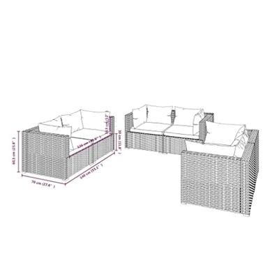 6-delige Loungeset met kussens poly rattan zwart
