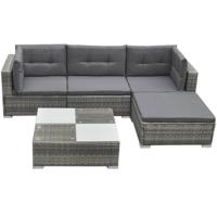 5-delige Loungeset met kussens poly rattan grijs - thumbnail
