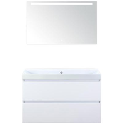 Maxx XL Badmeubelset 100 cm - Wit Hoogglans - Wastafel Just Zonder Kraangat met LED Spiegel