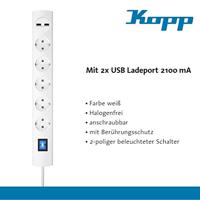 Kopp 233602000 Stekkerdoos met schakelaar 5-voudig Wit Randaarde stekker 1 stuk(s) - thumbnail