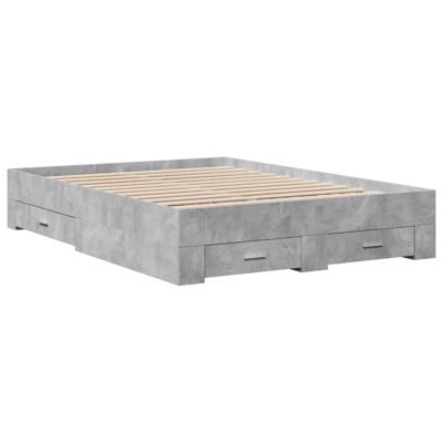 Bedframe met lades bewerkt hout betongrijs 135x190 cm - thumbnail