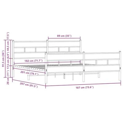 Bedframe zonder matras metaal bruin eikenkleur 180x200 cm