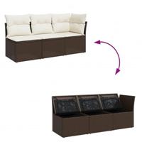 Tuinbank 3-zits met kussens poly rattan bruin - thumbnail