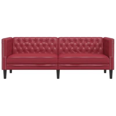 Driezitsbank Chesterfield-stijl kunstleer wijnrood