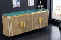 Design dressoir VENEZIANO 160cm messing groen marmeren blad mangohout retro - 43350 - thumbnail