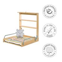 Wandgemonteerde opvouwbare aankleedtafel - ROBA - DSCHUNGELBABY - Inclusief matras met veelkleurige strepen - 2 geïntegreerde planken - Natuurlijk hout - thumbnail
