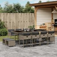 13-delige Tuinset met kussens poly rattan grijs - thumbnail