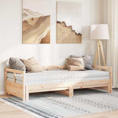 Slaapbank met onderschuifbed en matrassen 80x200 cm grenenhout