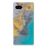 Google Pixel 6A | TPU | Siliconen hoesje | Marble Blue Gold - thumbnail
