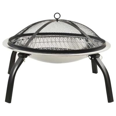 VidaXL Vuurschaal en barbecue 2-in-1 met pook 56x56x49 cm rvs