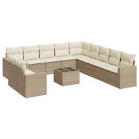 12-delige Loungeset met kussens poly rattan beige - thumbnail