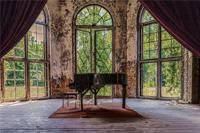 Foto Glas Art - Glasschilderij Piano (vleugel) in de serre, stijlvol glasschilderij voor in de woonkamer of slaapkamer - thumbnail