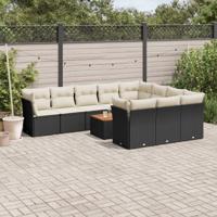 11-delige Loungeset met kussens poly rattan zwart - thumbnail