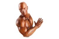 Massief wandbeeld SOUL 60cm bruin mangohout wanddecoratie atleet figuur - 44513 - thumbnail