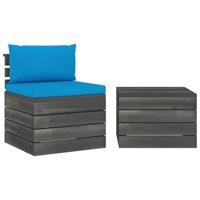 2-delige Loungeset met kussens pallet massief grenenhout - thumbnail