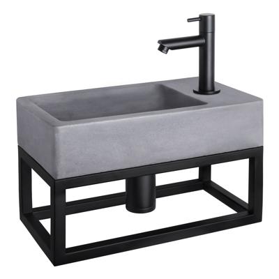 Fonteinset Differnz Force Beton en Handoekrek 40x22x9 cm Donker Grijs Met Rechte Kraan Mat Zwart