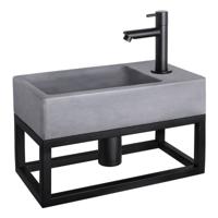Fonteinset Differnz Force Beton en Handoekrek 40x22x9 cm Donker Grijs Met Rechte Kraan Mat Zwart - thumbnail