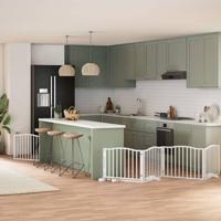 Hondenhek inklapbaar met deur 6 panelen 480 cm populierhout wit - thumbnail