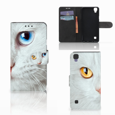 LG X Style Telefoonhoesje met Pasjes Witte Kat LG X Style Telefoonhoesje met Pasjes Witte Kat