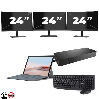 Microsoft Surface Go 2 (Zonder Toetsenbord) - Intel Core m3-8e Generatie - 10 inch - Touch - 4GB RAM - 64GB SSD - Windows 11 Home + 3x 24 inch Monitor