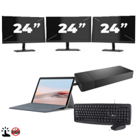 Microsoft Surface Go 2 (Zonder Toetsenbord) - Intel Core m3-8e Generatie - 10 inch - Touch - 4GB RAM - 64GB SSD - Windows 11 Home + 3x 24 inch Monitor - thumbnail