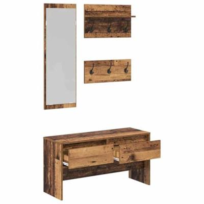 Halmeubelset met lade met plank 4 pcs Oudhout Bewerkt hout